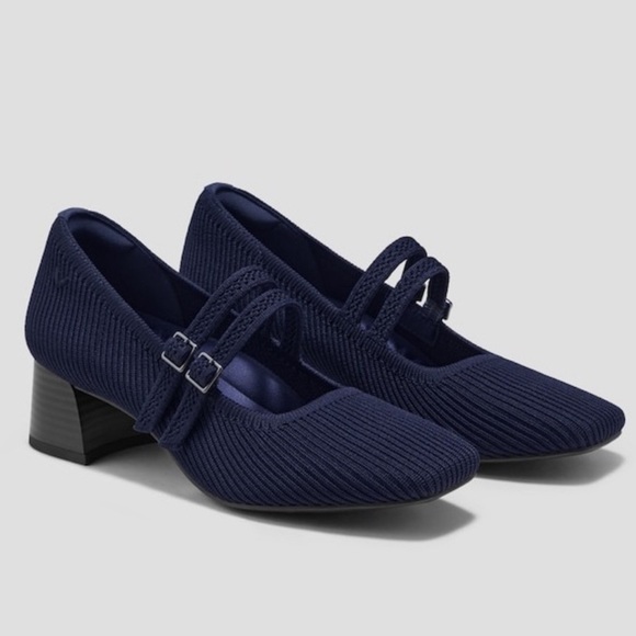 VIVAIA Melody Pro Square Toe Mary Jane Heels Dark Navy Elegant Stylish Comfort - Picture 1 of 13
